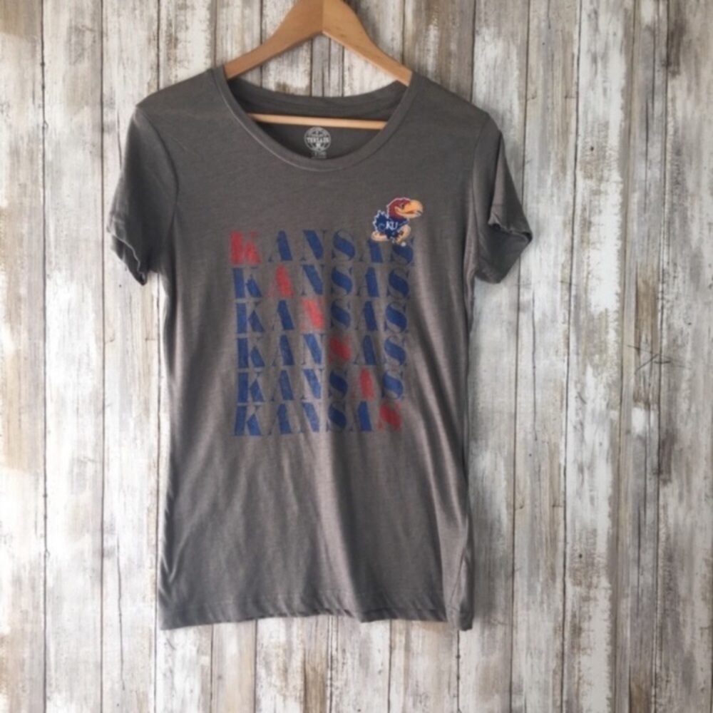Kansas Jayhawks Women’s Tee Medium Gray KU Shirt NCAA Game Day Top